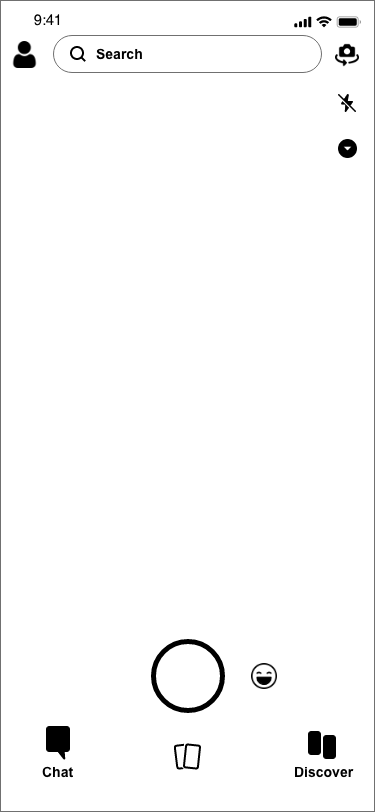 Wireframe of Snapchat home page.