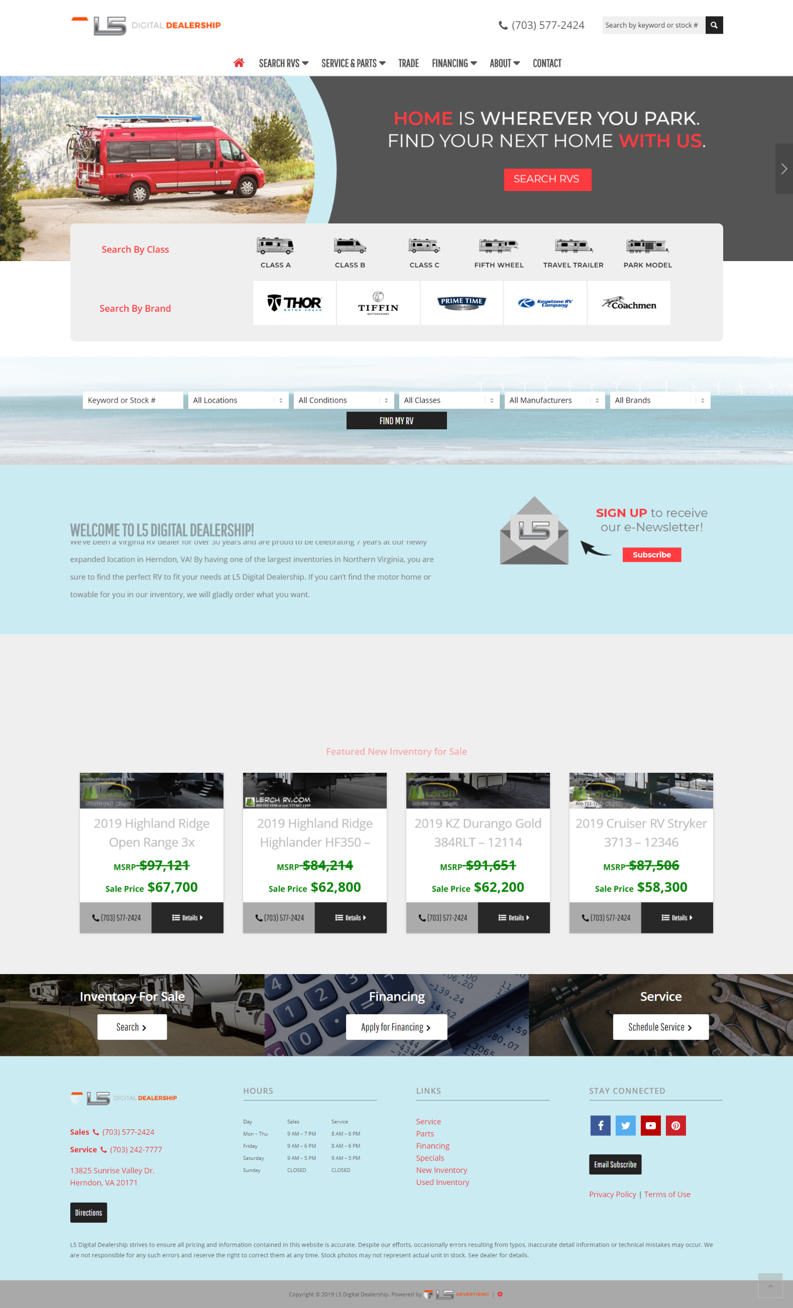 Screenshot of RV website template's home page.