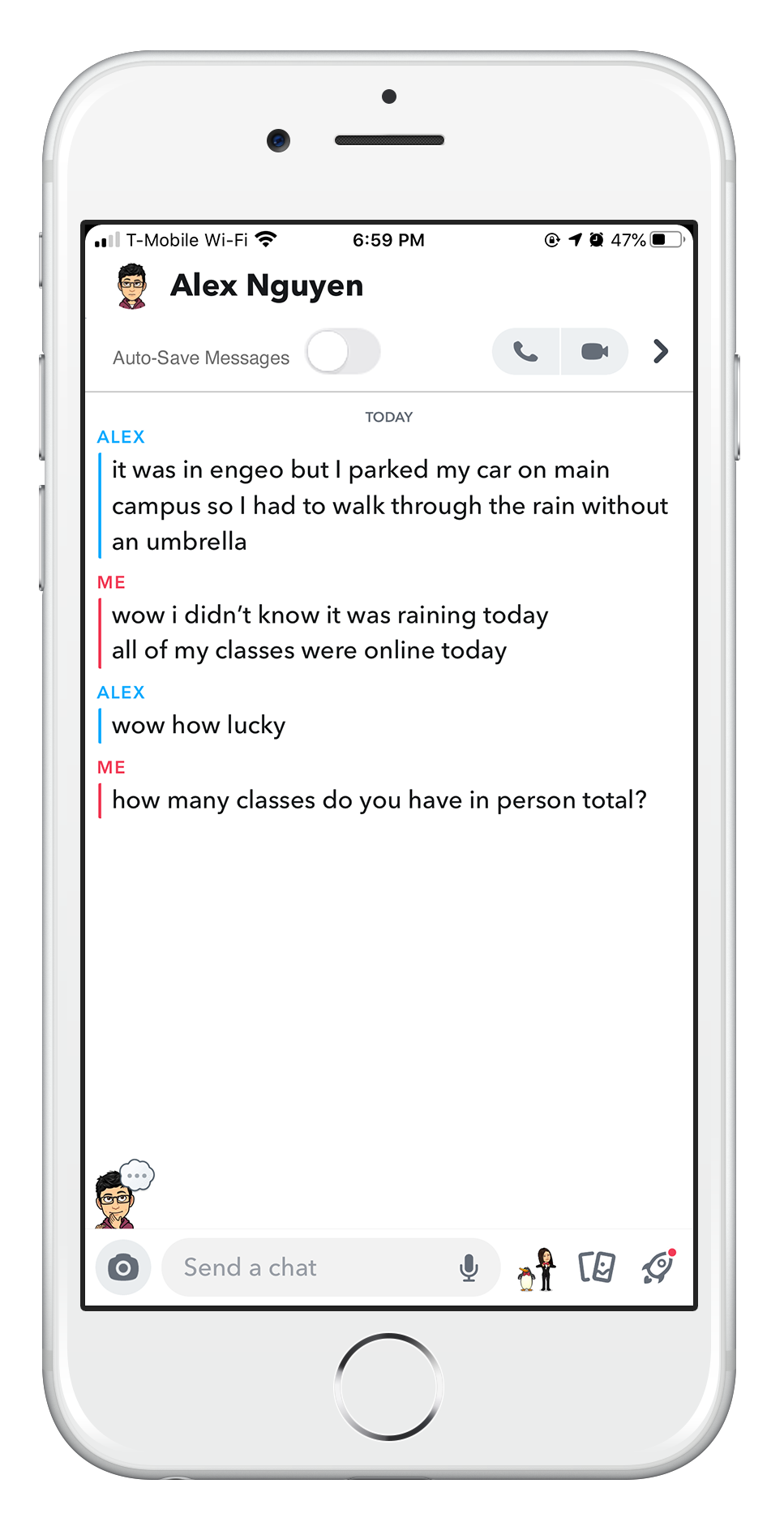 Wireframe of Snapchat home page.