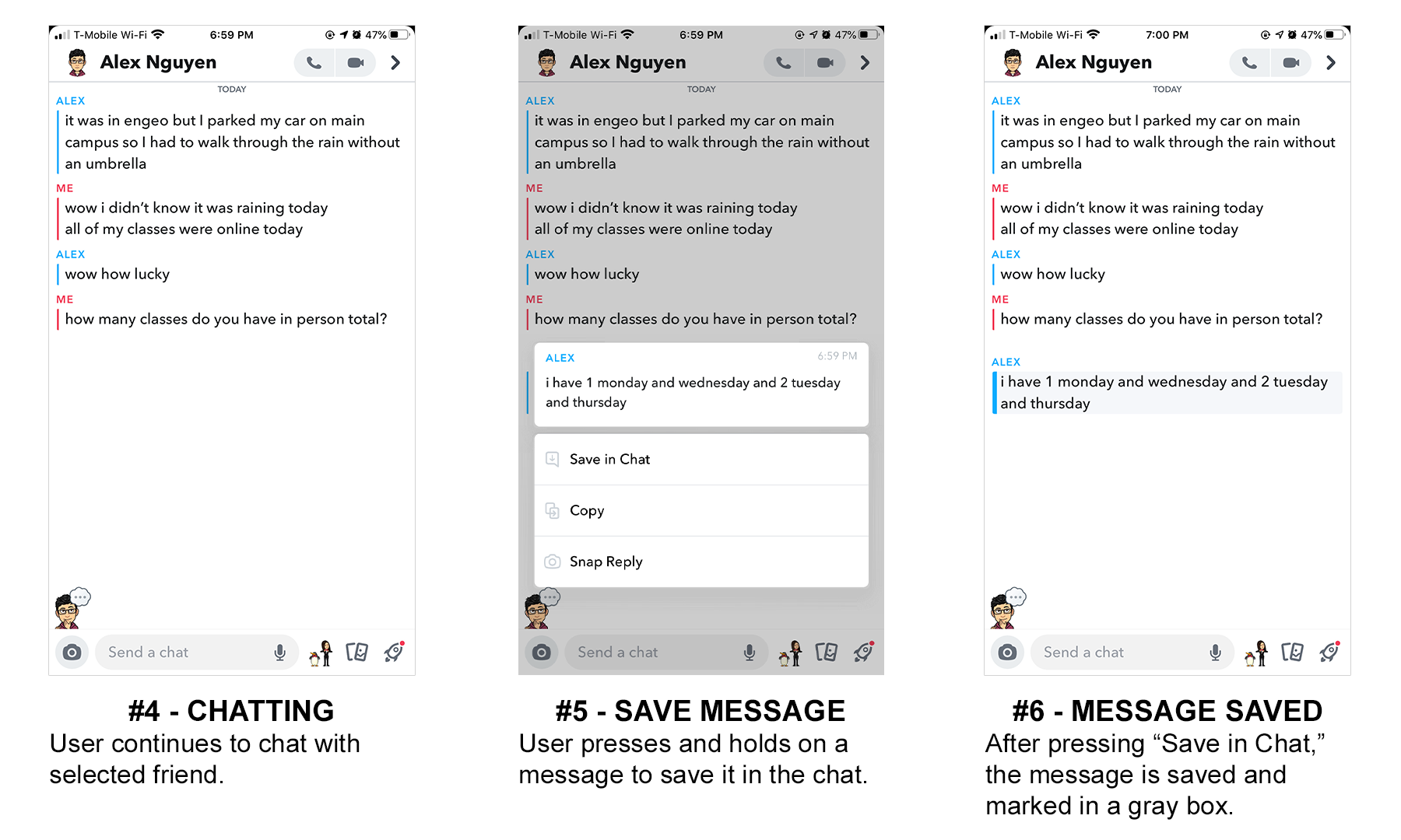 User flow of Snapchat text chat feature.
