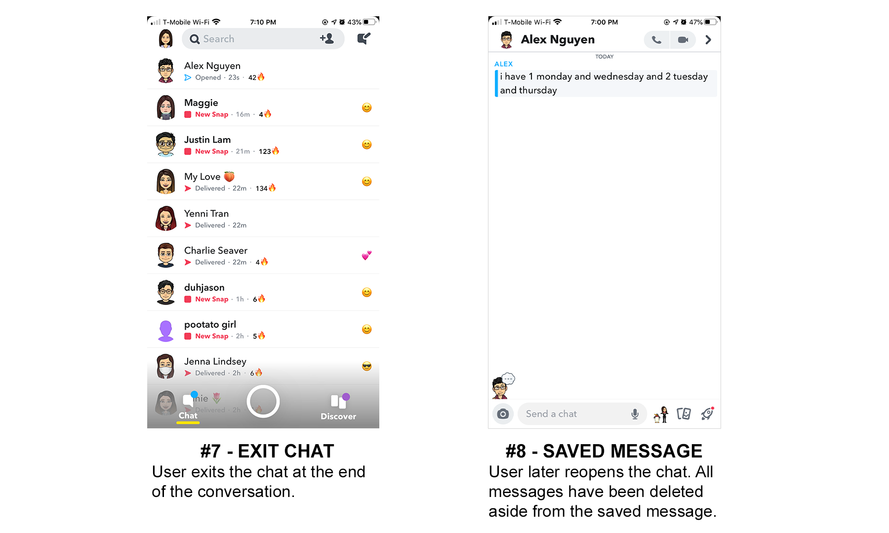 User flow of Snapchat text chat feature.